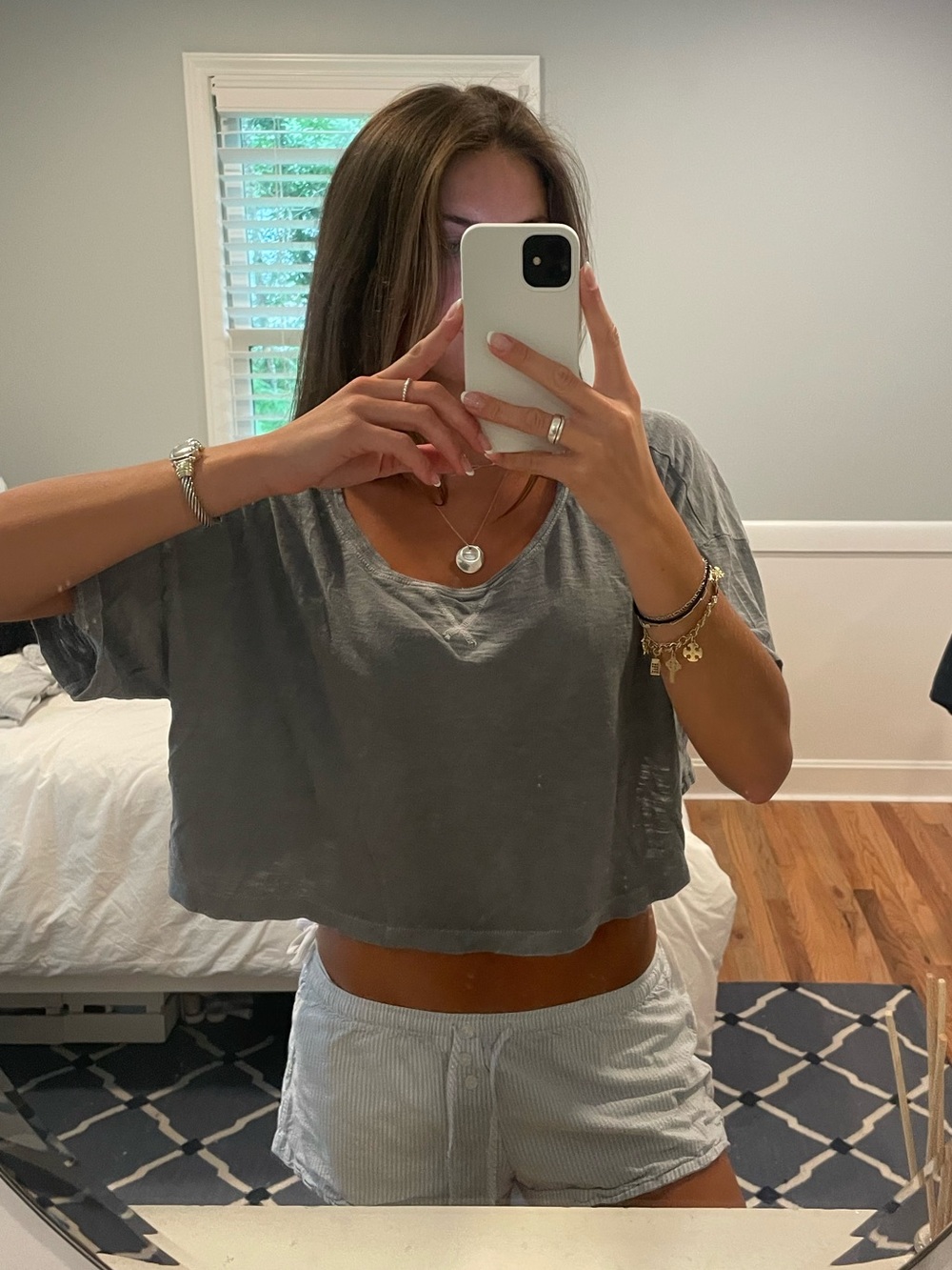 Aeropostale Blue/Gray Cropped V-Neck Tee